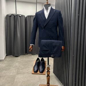 Flanel Lacivert Kruvaze Takım Elbise