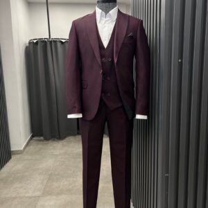 Bordo Yelekli Takım Elbise
