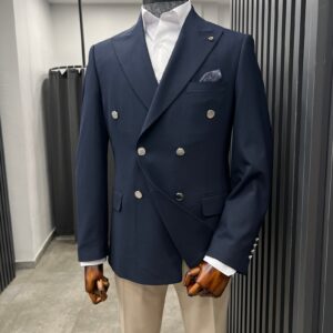 Lacivert Kruvaze Blazer Ceket